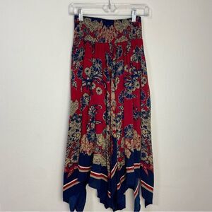Vintage Denim 24/7 Womens‎ 12W Red Blue Maxi Skirt Asymmetrical Hem Country Boho